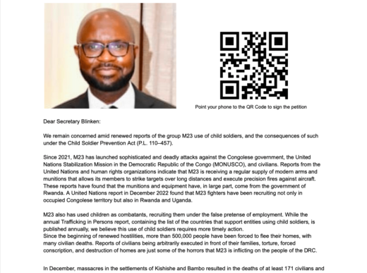 Addressing the Humanitarian Crisis in the Democratic Republic of Congo (DRC): Mulenga Consulting’s CEO Perry Diyoka Mulenga Leads Global Petition to Counter M23’s Child Soldier Exploitation