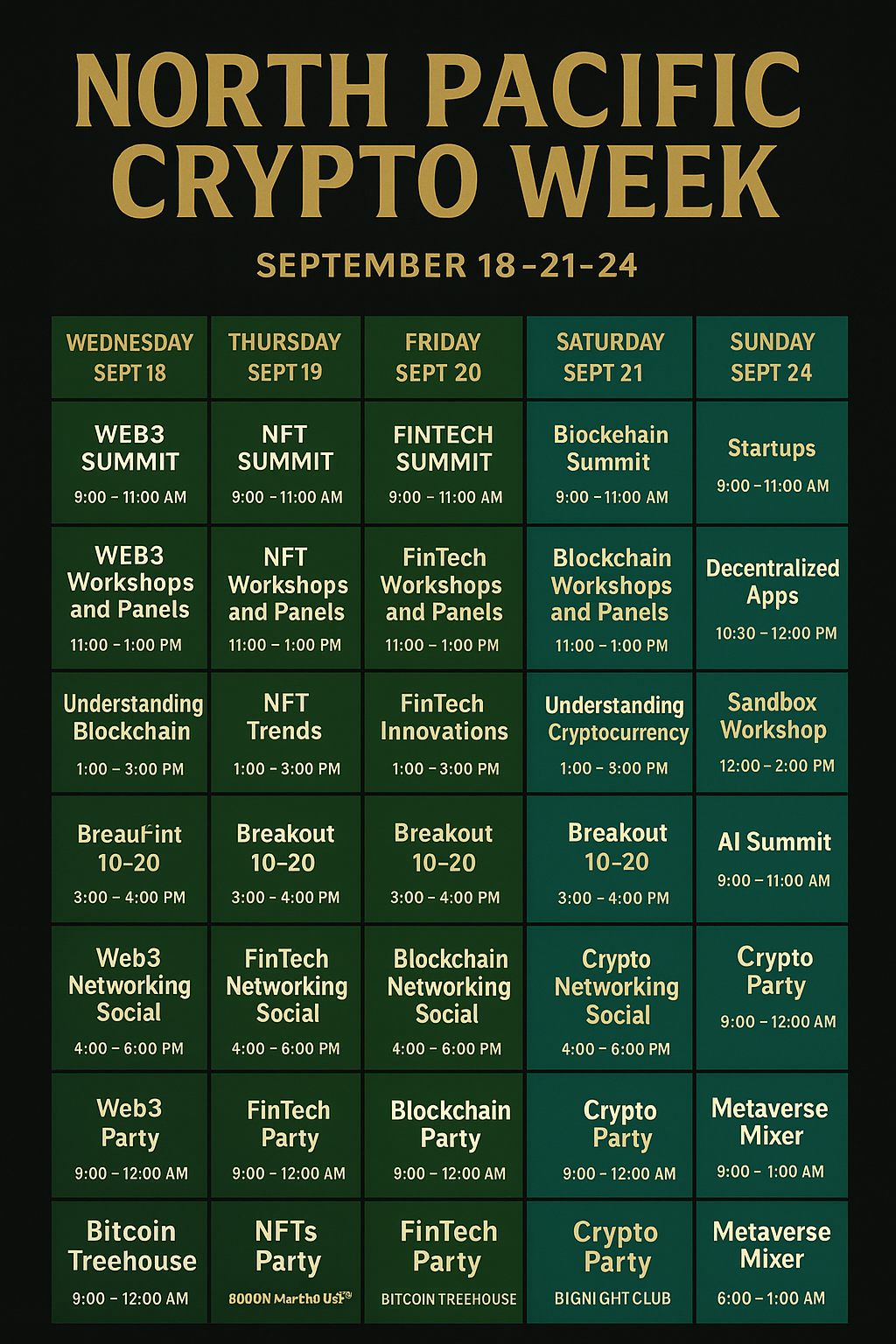 North Pacific Crypto Week Detailed Itinerary