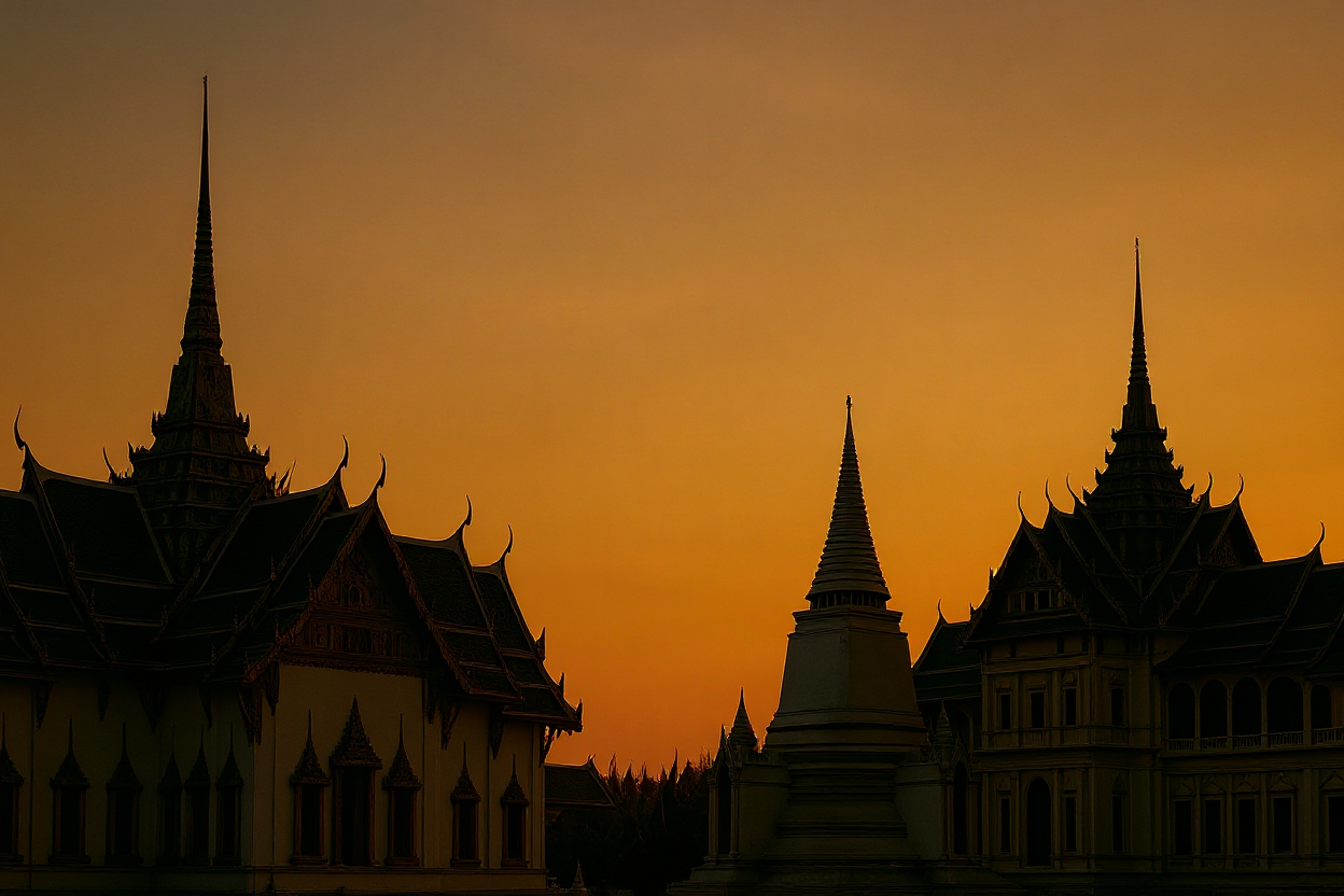 Buddhist Temple Complex Golden Hour Cambodia Thailand Peace