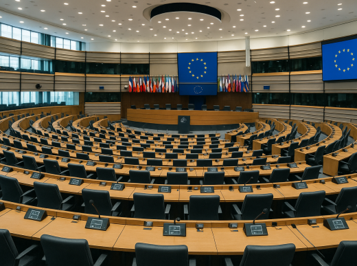 European Parliament chamber with modern legislative technology and EU governmental hall