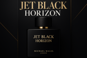 Professional magazine cover for Jet Black Horizon: Michael Malul London’s Latest Fragrance Redefines Luxury Perfumery