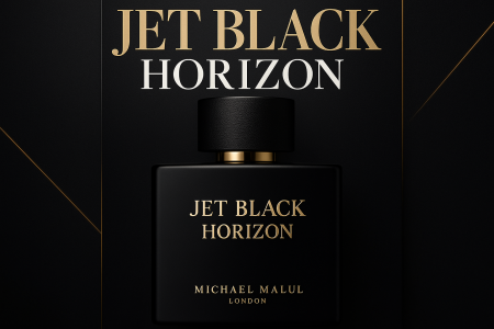Professional magazine cover for Jet Black Horizon: Michael Malul London’s Latest Fragrance Redefines Luxury Perfumery