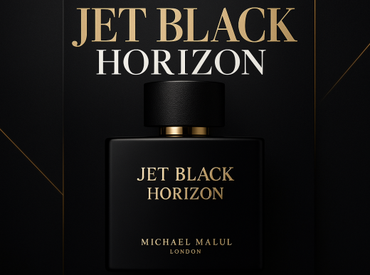 Professional magazine cover for Jet Black Horizon: Michael Malul London’s Latest Fragrance Redefines Luxury Perfumery