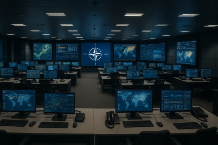 Military command center with advanced defense technology and NATO operations facility