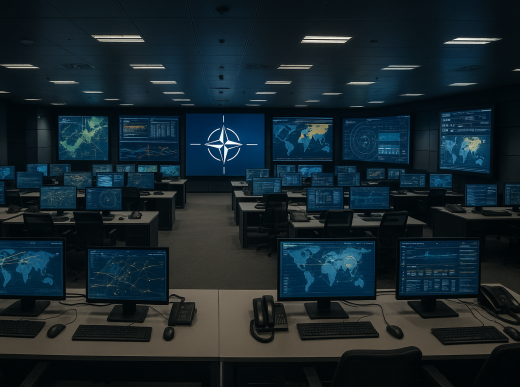 Military command center with advanced defense technology and NATO operations facility