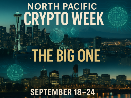 Professional magazine cover for North Pacific Crypto Week featuring The Big One branding