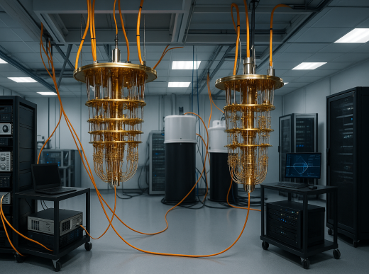 Quantum computing laboratory with advanced quantum processors and research equipment