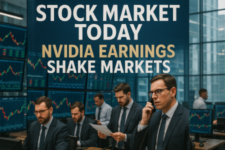 Professional stock market magazine cover showing trading floor with Nvidia earnings impact