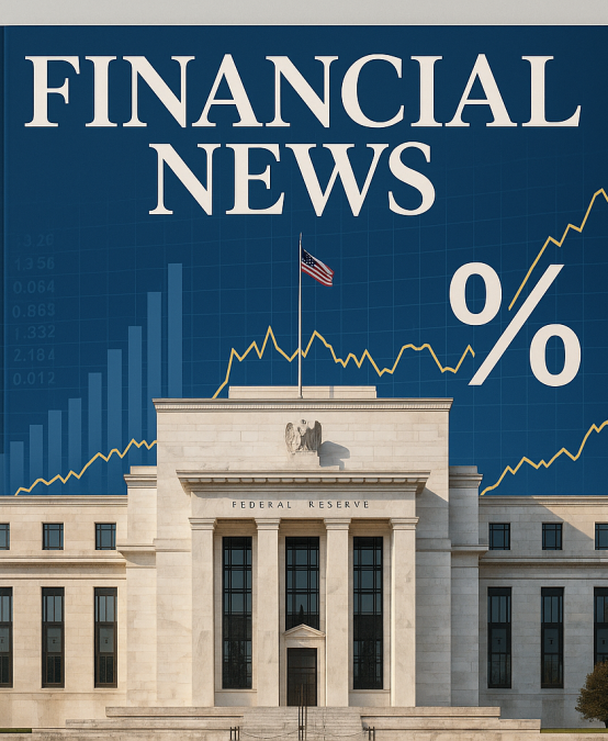 Federal Reserve building with economic charts and financial data