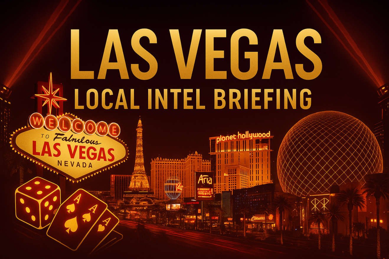 Las Vegas Local Intel Briefing with Strip skyline, Sphere venue and casino lights at night