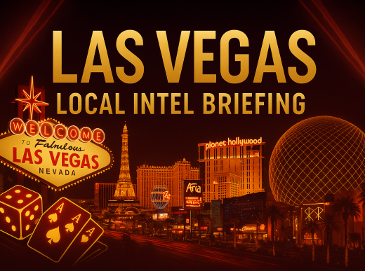 Las Vegas Local Intel Briefing with Strip skyline, Sphere venue and casino lights at night