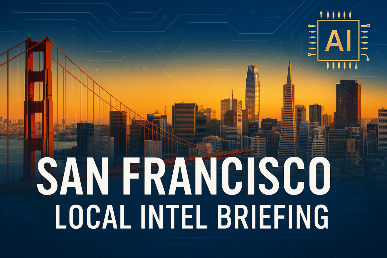 San Francisco Local Intel Briefing with Golden Gate Bridge and SF skyline at sunset