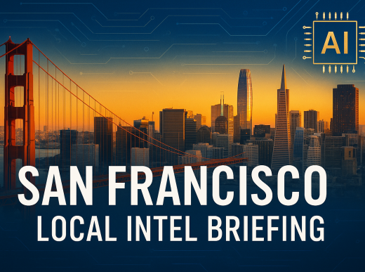 San Francisco Local Intel Briefing with Golden Gate Bridge and SF skyline at sunset