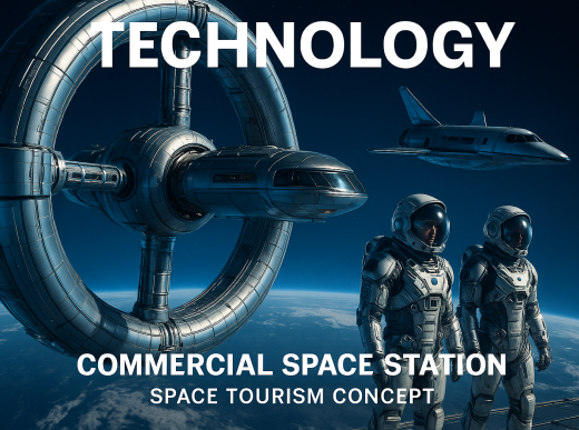 Commercial space station in orbit with space tourism concept