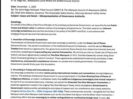Ierahkwa Ne Kanienke Government Asserts Sovereign Authority, Demands End to Misrepresentation by Saint Regis Mohawk Tribe (SRMT) and Mohawk Council of Akwesasne (MCA)